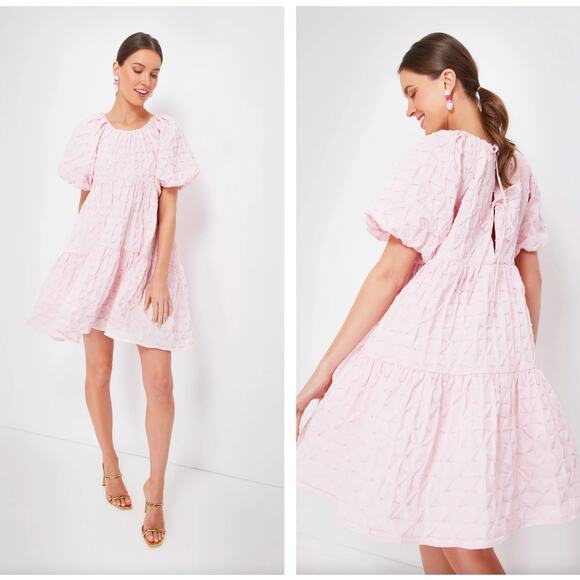 HYACINTH HOUSE x TUCKERNUCK Pink Diamond Textured Isabella Mini Dress {3T43} - Picture 2 of 7